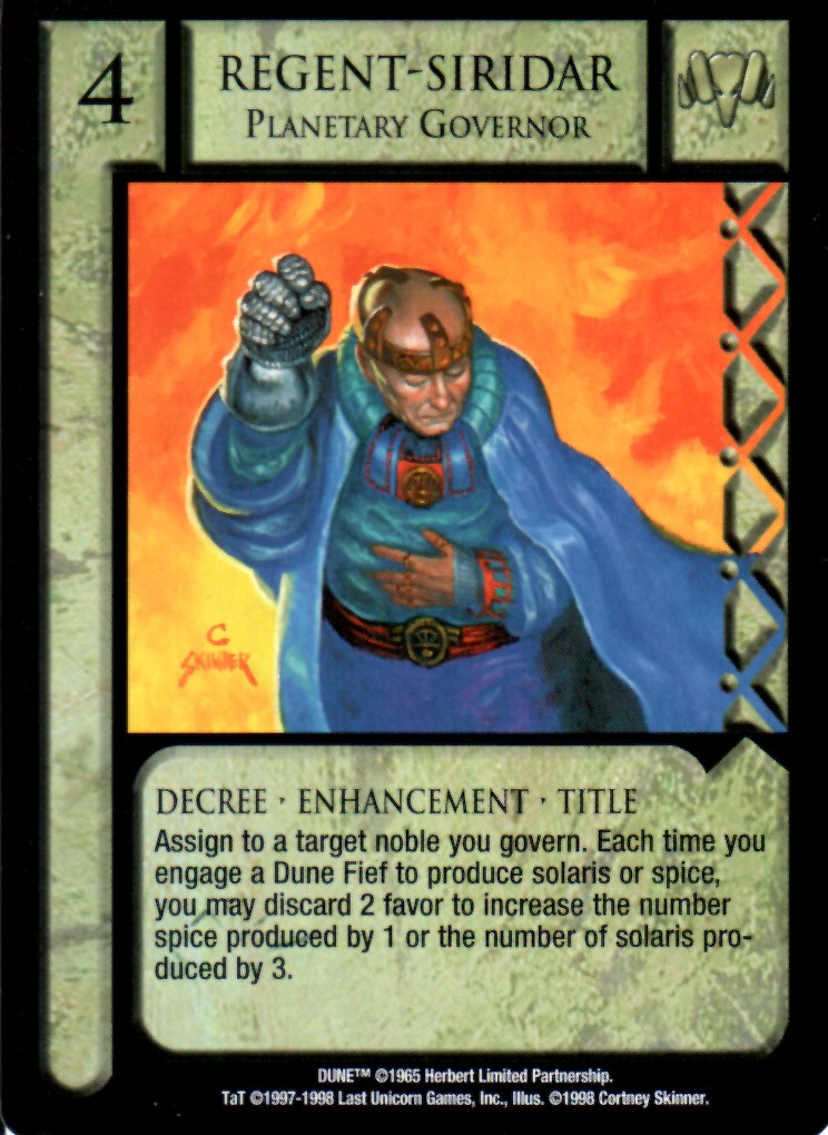 Regent-Siridar, Planetary Governor